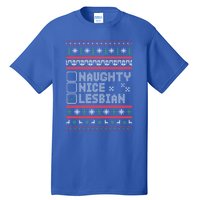 Naught Nice Lesbian Pride Funny Ugly Christmas Theme Party Gift Tall T-Shirt