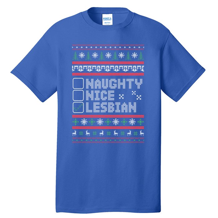 Naught Nice Lesbian Pride Funny Ugly Christmas Theme Party Gift Tall T-Shirt