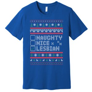 Naught Nice Lesbian Pride Funny Ugly Christmas Theme Party Gift Premium T-Shirt