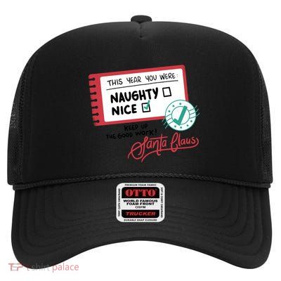 Naughty Nice List Santa High Crown Mesh Back Trucker Hat