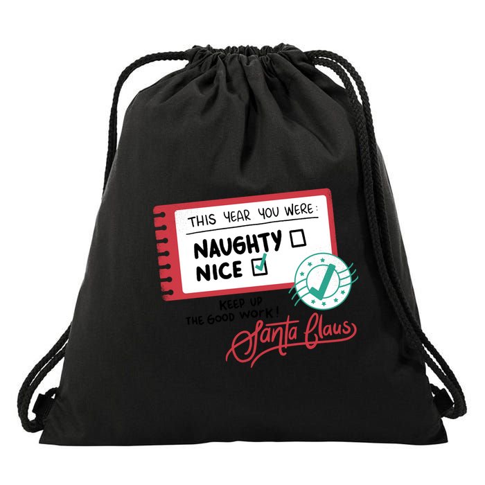 Naughty Nice List Santa Drawstring Bag