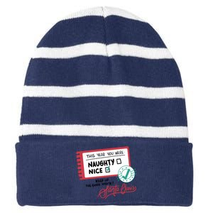 Naughty Nice List Santa Striped Beanie with Solid Band