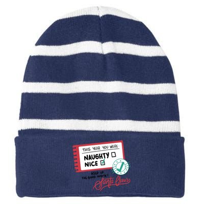 Naughty Nice List Santa Striped Beanie with Solid Band