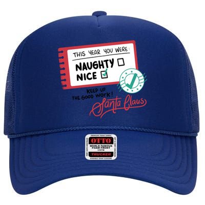 Naughty Nice List Santa High Crown Mesh Back Trucker Hat