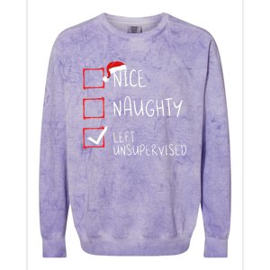 Nice Naughty Left Unsupervised Christmas List Santa Claus Cute Gift Colorblast Crewneck Sweatshirt