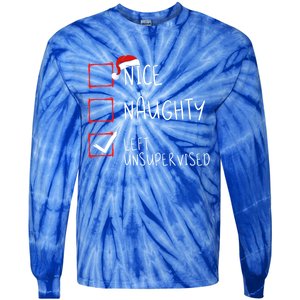 Nice Naughty Left Unsupervised Christmas List Santa Claus Cute Gift Tie-Dye Long Sleeve Shirt