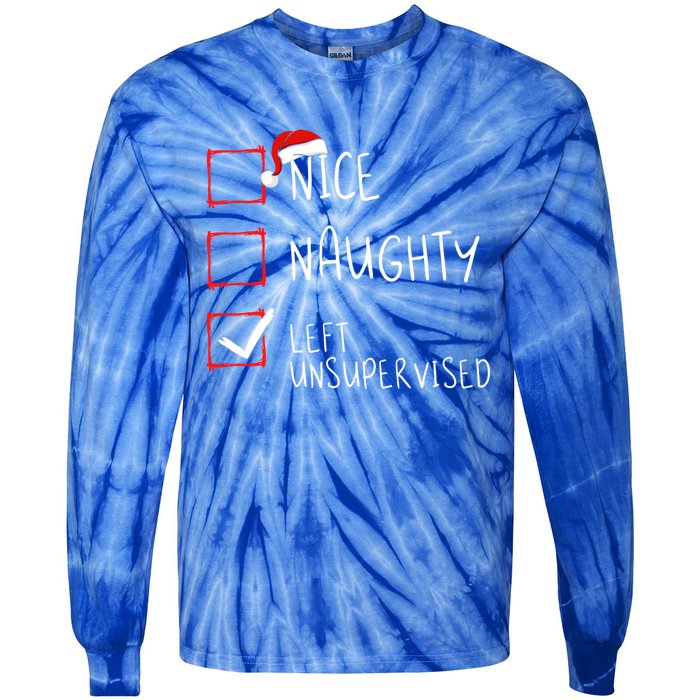 Nice Naughty Left Unsupervised Christmas List Santa Claus Cute Gift Tie-Dye Long Sleeve Shirt