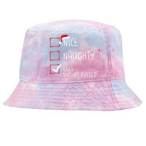 Nice Naughty Left Unsupervised Christmas List Santa Claus Cute Gift Tie-Dyed Bucket Hat