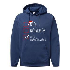 Nice Naughty Left Unsupervised Christmas List Santa Claus Cute Gift Performance Fleece Hoodie