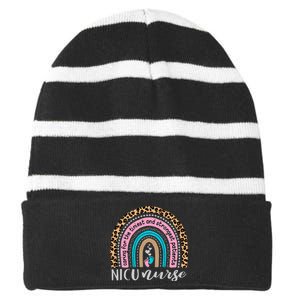 NICU Nurse Leopard Rainbow Neonatal ICU Nurse Practitioner Striped Beanie with Solid Band