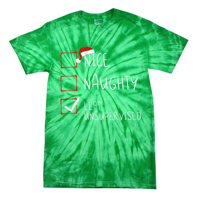 Nice Naughty Left Unsupervised Christmas List Santa Claus Tie-Dye T-Shirt