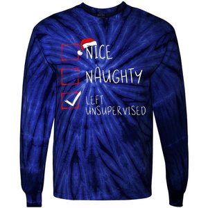 Nice Naughty Left Unsupervised Christmas List Santa Claus Tie-Dye Long Sleeve Shirt