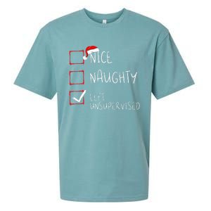 Nice Naughty Left Unsupervised Christmas List Santa Claus Sueded Cloud Jersey T-Shirt