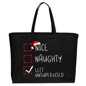 Nice Naughty Left Unsupervised Christmas List Santa Claus Cotton Canvas Jumbo Tote