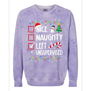 Nice Naughty Left Unsupervised Christmas List Holiday Xmas Gift Colorblast Crewneck Sweatshirt