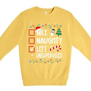 Nice Naughty Left Unsupervised Christmas List Holiday Xmas Gift Premium Crewneck Sweatshirt