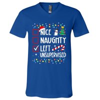 Nice Naughty Left Unsupervised Christmas List Holiday Xmas Gift V-Neck T-Shirt