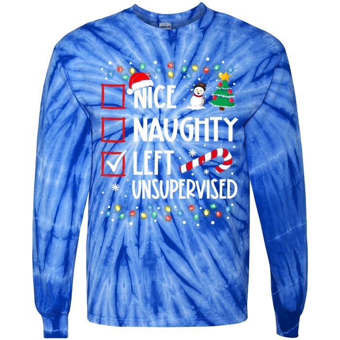 Nice Naughty Left Unsupervised Christmas List Holiday Xmas Gift Tie-Dye Long Sleeve Shirt