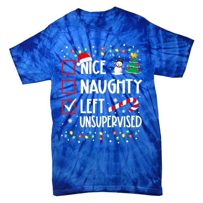 Nice Naughty Left Unsupervised Christmas List Holiday Xmas Gift Tie-Dye T-Shirt