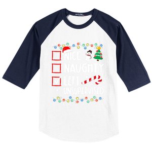 Nice Naughty Left Unsupervised Christmas List Holiday Xmas Gift Baseball Sleeve Shirt