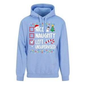 Nice Naughty Left Unsupervised Christmas List Holiday Xmas Gift Unisex Surf Hoodie