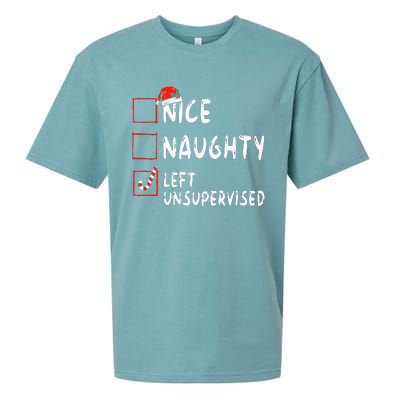 Nice Naughty Left Unsupervised Christmas List Family Santa Sueded Cloud Jersey T-Shirt