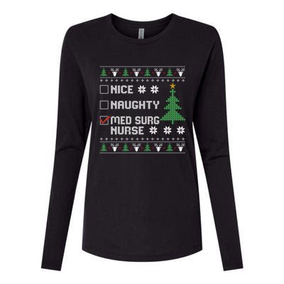 Nice Naughty Med Surg Nurse Funny Ugly Christmas Sweater Gift Womens Cotton Relaxed Long Sleeve T-Shirt