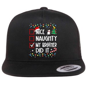 Nice Naughty My Brother Did It List Xmas Santa Claus Flat Bill Trucker Hat