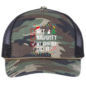 Nice Naughty My Brother Did It List Xmas Santa Claus Retro Rope Trucker Hat Cap