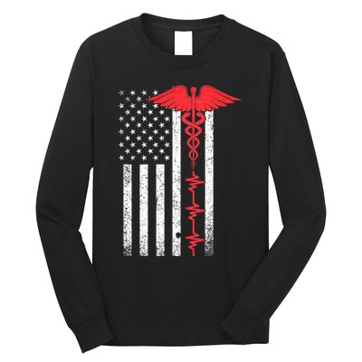 Nurse Nursing Medicine Student Thin Red Line Usa Flag Nurse Long Sleeve Shirt