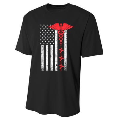 Nurse Nursing Medicine Student Thin Red Line Usa Flag Nurse Performance Sprint T-Shirt