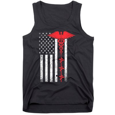 Nurse Nursing Medicine Student Thin Red Line Usa Flag Nurse Tank Top