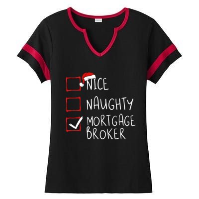 Nice Naughty Mortgage Broker Christmas Xmas Santa Claus Cute Gift Ladies Halftime Notch Neck Tee