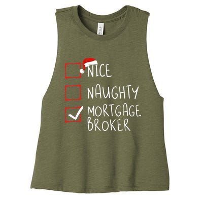 Nice Naughty Mortgage Broker Christmas Xmas Santa Claus Cute Gift Women's Racerback Cropped Tank