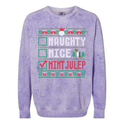 Naughty Nice Mint Julep Christmas List Cocktail Christmas Gift Colorblast Crewneck Sweatshirt