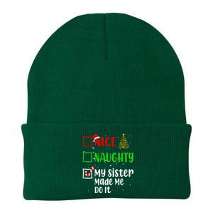 Nice Naughty My Sister Made Me Do It Christmas List Holiday Knit Cap Winter Beanie