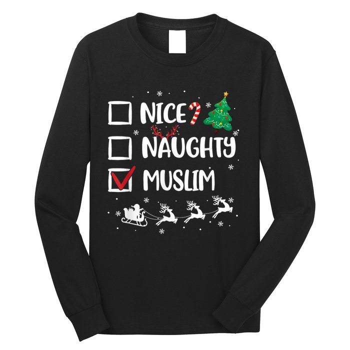 Naughty Nice Muslim Christmas Funny Santa Hat Xmas Gifts Long Sleeve Shirt