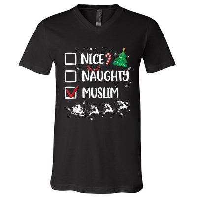 Naughty Nice Muslim Christmas Funny Santa Hat Xmas Gifts V-Neck T-Shirt