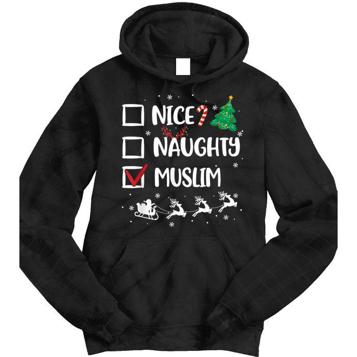 Naughty Nice Muslim Christmas Funny Santa Hat Xmas Gifts Tie Dye Hoodie