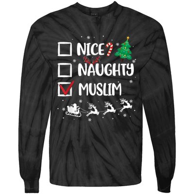 Naughty Nice Muslim Christmas Funny Santa Hat Xmas Gifts Tie-Dye Long Sleeve Shirt