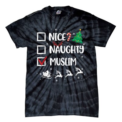 Naughty Nice Muslim Christmas Funny Santa Hat Xmas Gifts Tie-Dye T-Shirt