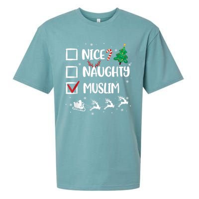 Naughty Nice Muslim Christmas Funny Santa Hat Xmas Gifts Sueded Cloud Jersey T-Shirt