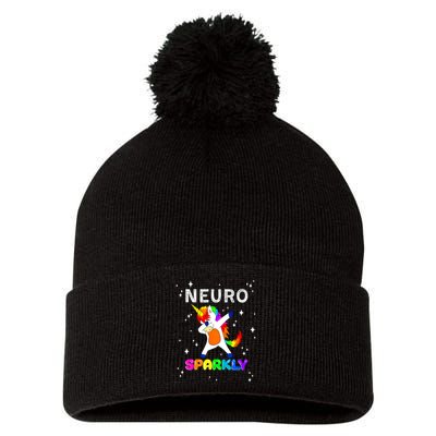 Neurodivergent Neurosparkly Neurodivergence Unicorn ADHD ASD  Pom Pom 12in Knit Beanie