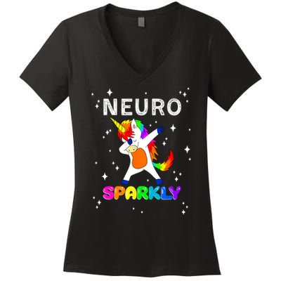 Neurodivergent Neurosparkly Neurodivergence Unicorn ADHD ASD  Women's V-Neck T-Shirt