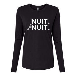 Nuit Nuit Night Night French Words Paris Tower Eiffel Womens Cotton Relaxed Long Sleeve T-Shirt