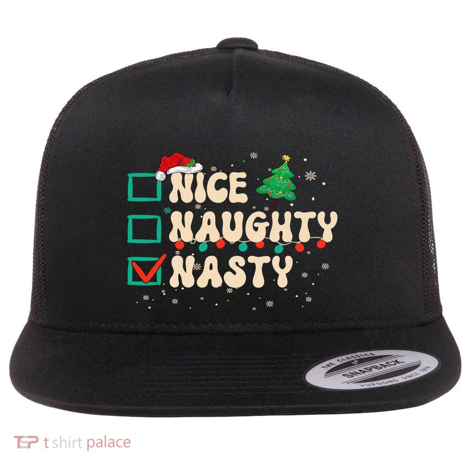 Nice Naughty Nasty List Xmas Santa Claus PJs Funny Flatbill Hat