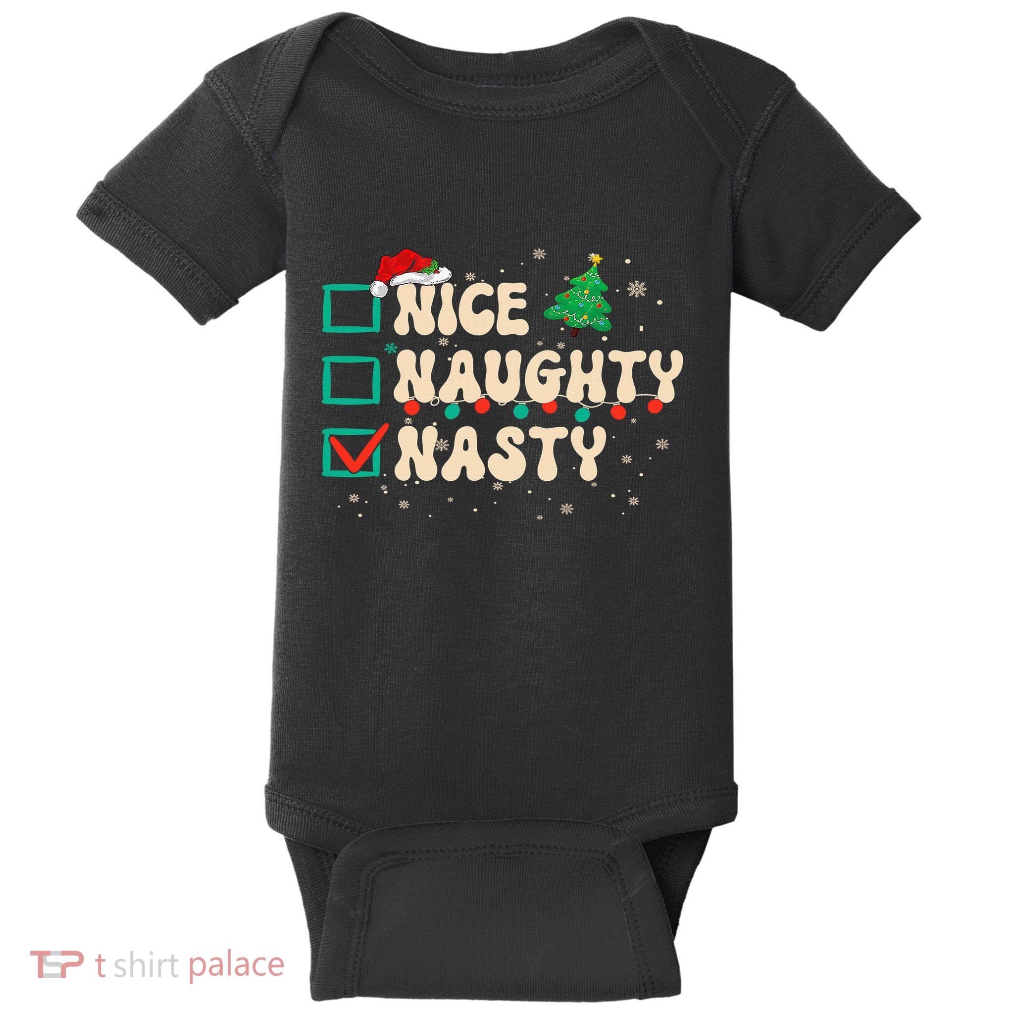 Nice Naughty Nasty List Xmas Santa Claus PJs Funny Baby Bodysuit