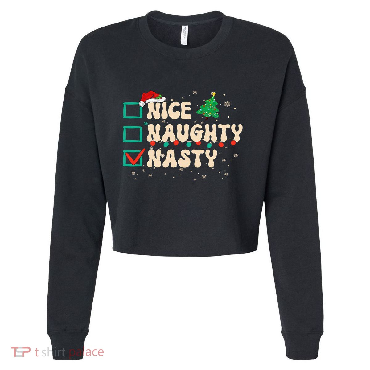Nice Naughty Nasty List Xmas Santa Claus PJs Funny Cropped Pullover Crew