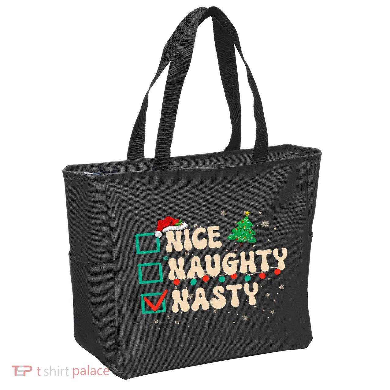 Nice Naughty Nasty List Xmas Santa Claus PJs Funny Zip Tote Bag