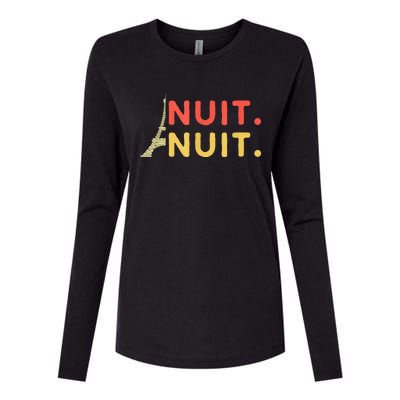 Nuit Nuit Night Night French Words Paris Tower Eiffel Womens Cotton Relaxed Long Sleeve T-Shirt